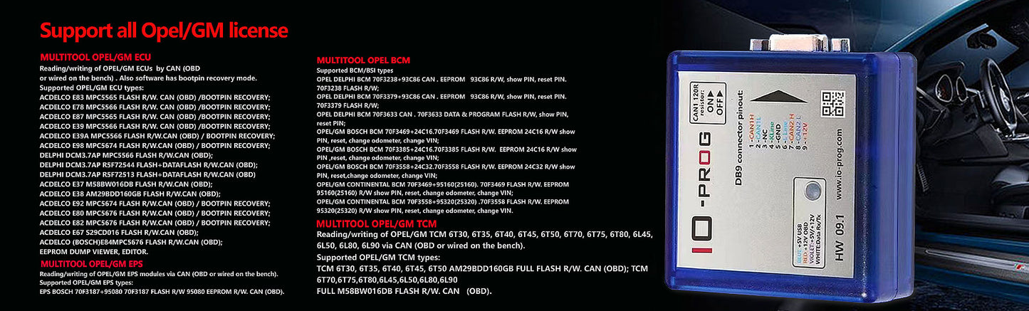 IO-prog ECU Programmer ChipTuning Support Opel/GM  ECU，Bcm，Tcm，Eps，OBD/BENCH